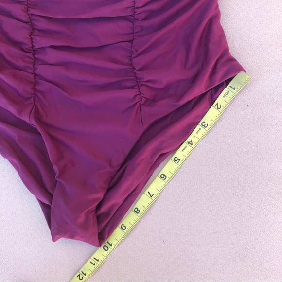 BECCA Ruched Vintage Cut High Waist Bikini Bottom Purple Burgundy Size LG - Picture 11 of 11